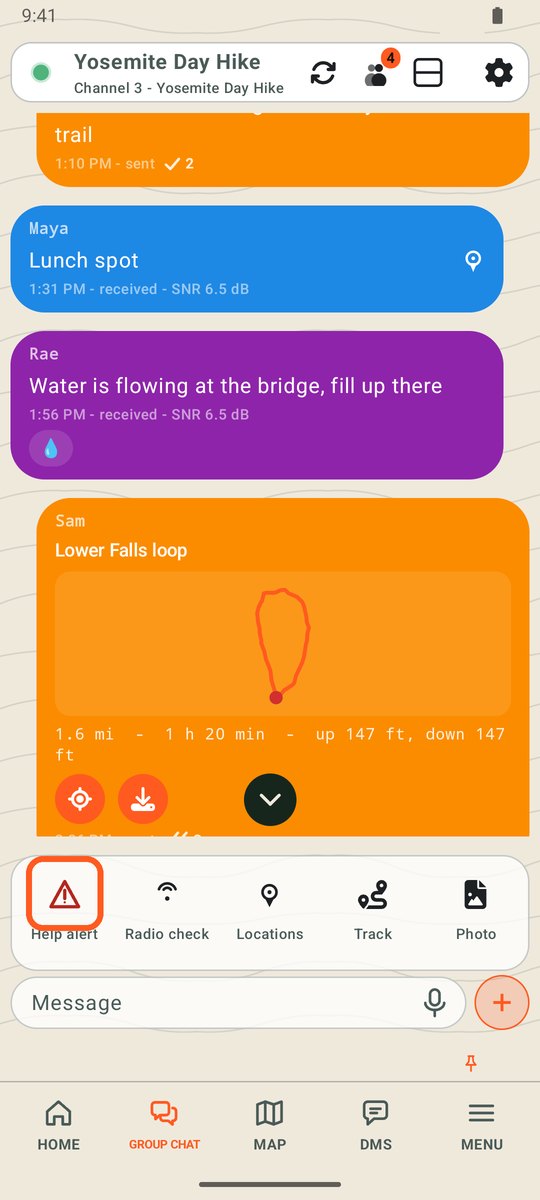 Chat extras with Help alert circled