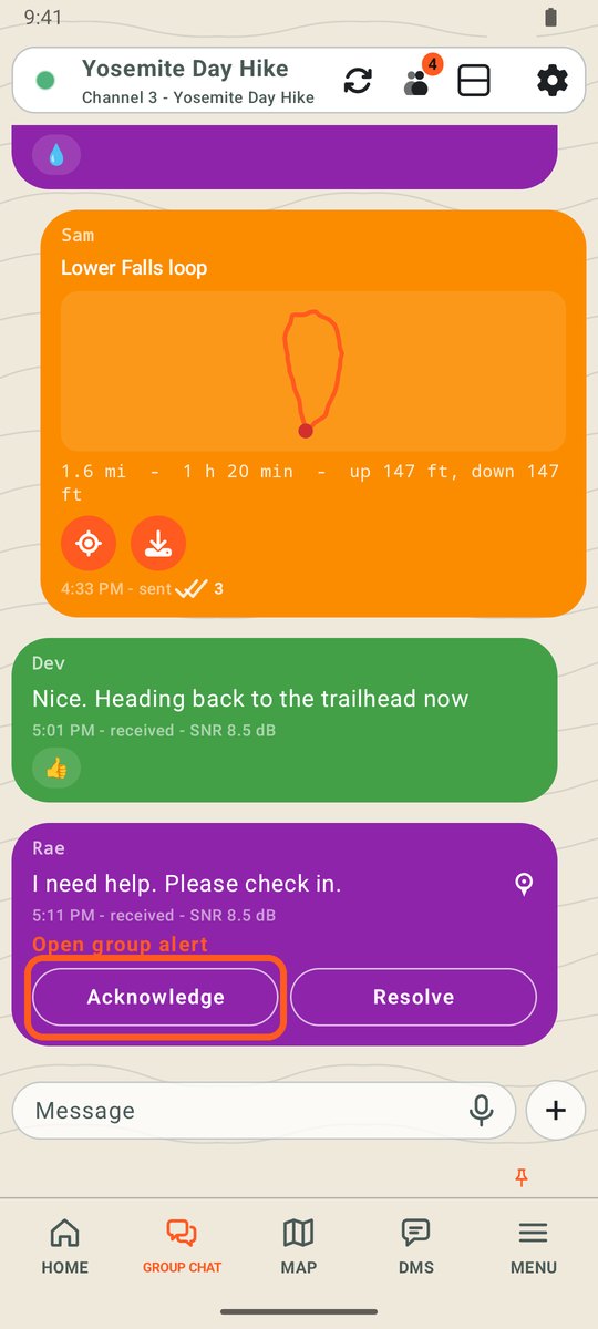 An open help alert from Rae with the Acknowledge button circled