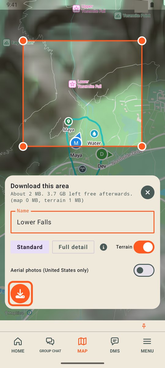Download this area with a box drawn on the map and the download button circled