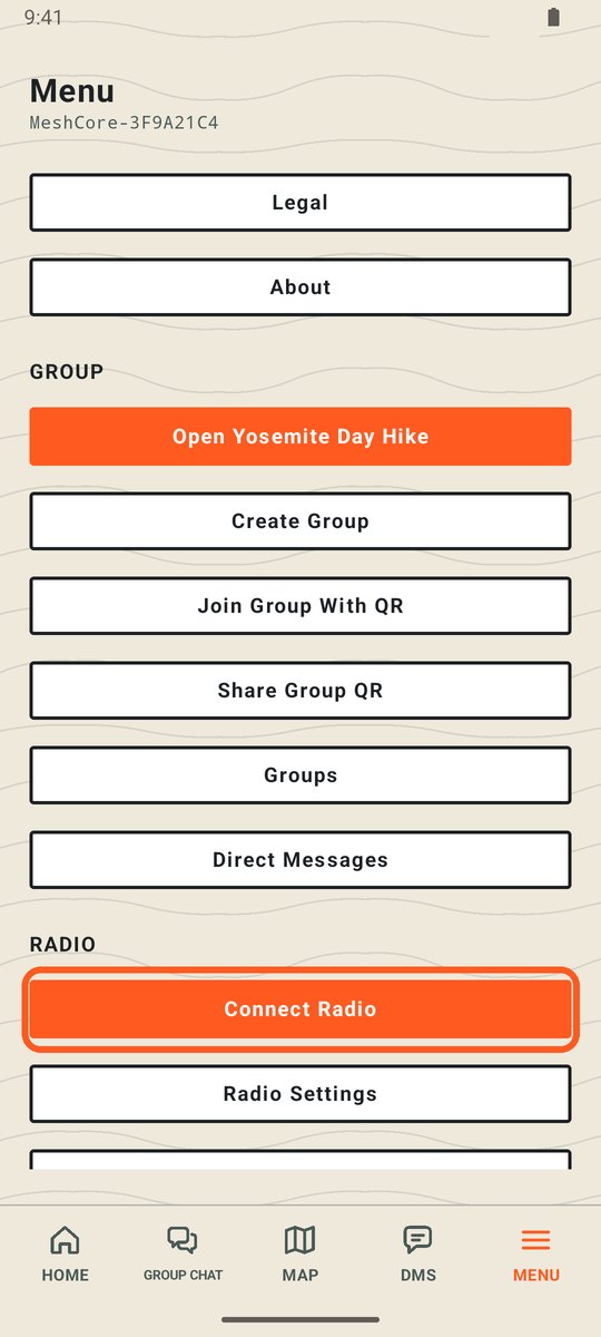 Signum menu with the Connect Radio button circled