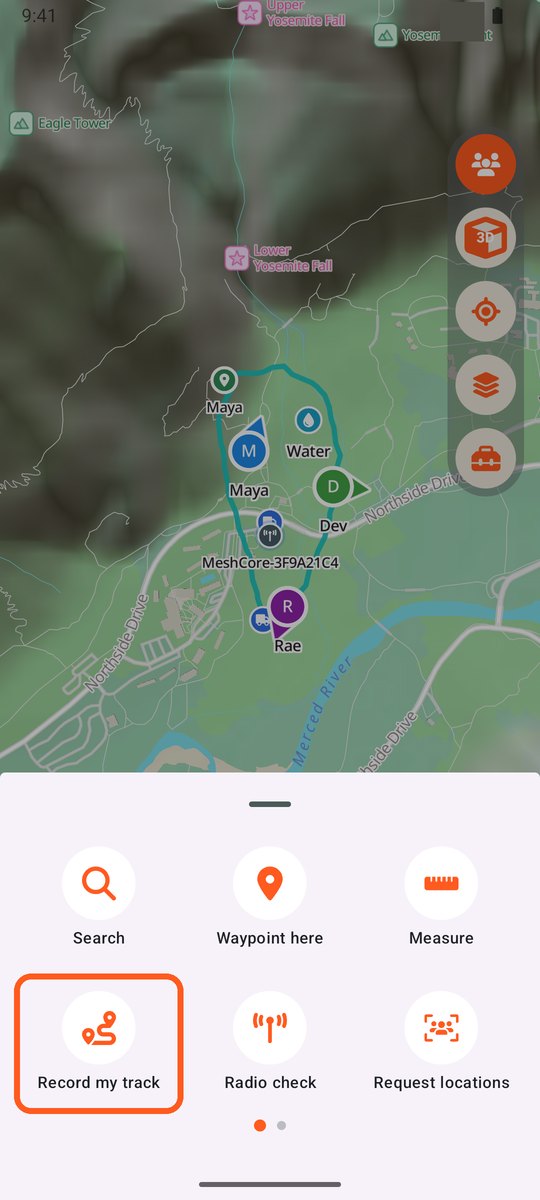 Map tools with Record my track circled