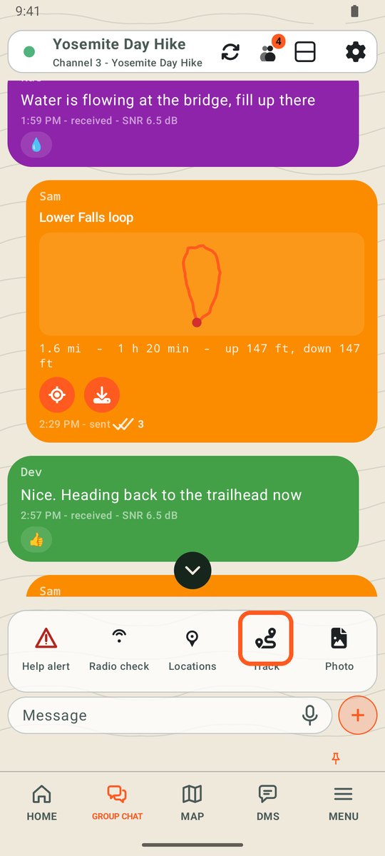 Chat extras with Track circled
