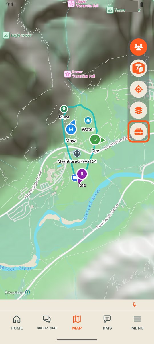 Map with the map tools button circled