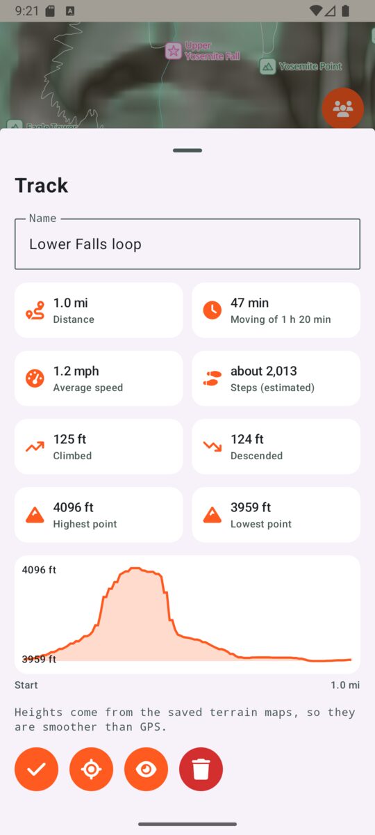 Signum recorded track with distance, climb and an elevation chart