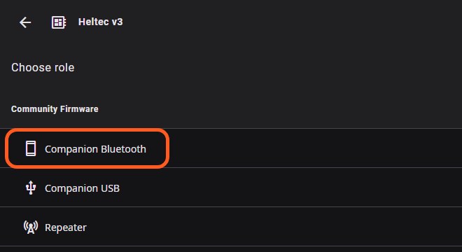 Choose role list with Companion Bluetooth circled